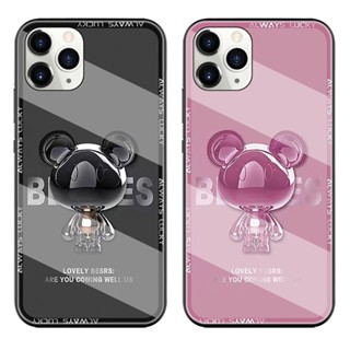 เคสโทรศัพท์มือถือแบบแก้วแข็ง ลายหมีคริสตัลน่ารัก สีดํา ชมพู เขียว ฟ้า สําหรับ Samsung A72 A52 A42 A32 A22 A12 4G 5G