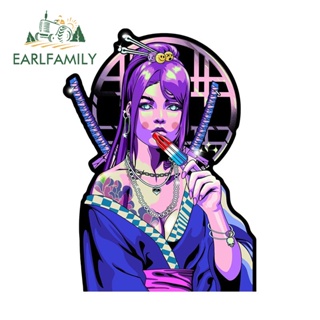 Earlfamily สติกเกอร์ไวนิล ลายการ์ตูนอนิเมะ Cyberpunk Samurai Geisha ขนาด 13 ซม. x 9.6 ซม. สไตล์ญี่ปุ่น สําหรับติดตกแต่งหน้าต่างรถยนต์ รถจักรยานยนต์