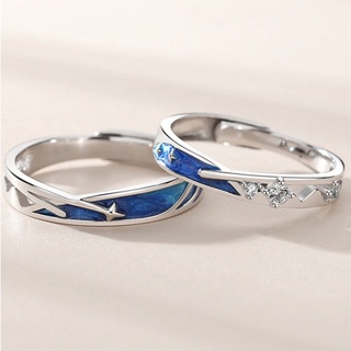 แหวนคู่รัก รูปดาว สีฟ้า ปรับได้ แฟชั่นเรียบง่าย สําหรับผู้ชาย และผู้หญิง