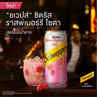 น้ำอัดลม ชเวปส์ กลิ่นผลไม้ Schweppes ไม่มีน้ำตาล 2 รสชาติ มะนาวโซดา ซิตรัสราสเบอร์รี่ ขนาด 330 มล. 12 กป.