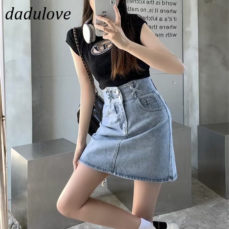 dadulove-new-american-ins-light-colored-denim-skirt-niche-high-waist-a-line-skirt-large-size-bag-hip-skirt