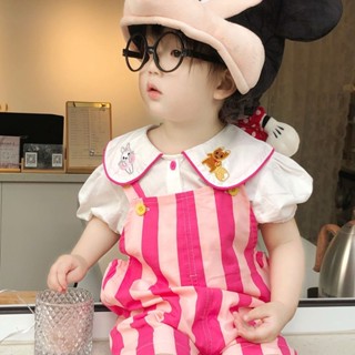 พร้อมส่ง ขายดี ชุดเสื้อเชิ้ตแขนสั้นลําลอง ผ้าฝ้ายแท้ ลายทาง สไตล์เกาหลี และญี่ปุ่น ทรงหลวม แบบบาง เหมาะกับฤดูร้อน สําหรับเด็กผู้หญิง