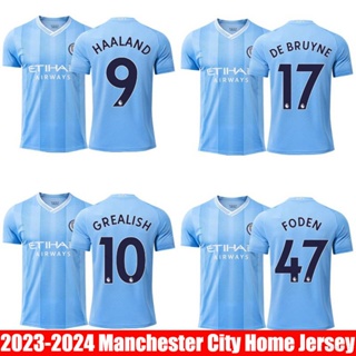 เสื้อยืด ลายทีมฟุตบอล Manchester City Jersey Haaland De Bruyne Grealish Mahrez Foden 23 24 พลัสไซซ์