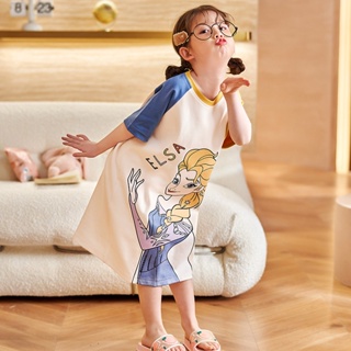summer cotton childrens short sleeve nightdress New cute cartoon lisa childrens home clothes