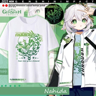 Genshin Impact Nahida เสื้อยืดคอกลม เสื้อเกม แฟชั่นพิมพ์ลายผู้ชาย สไตล์ญี่ปุ่น