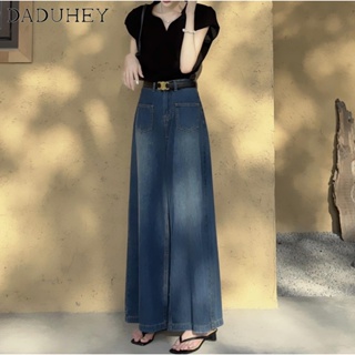 DaDuHey🎈 Womens Korean-Style New Summer Retro Washed-out Jeans High Waist Wide Leg Loose Dropping Casual Mop Pants