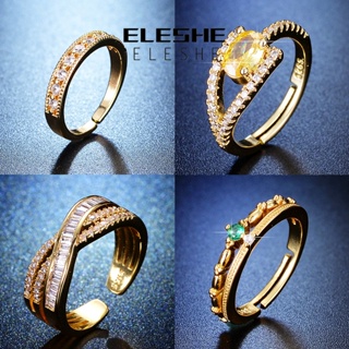 Eleshe Jewelry แหวนเงิน 925 ประดับโมอิส สีทอง เรียบง่าย เครื่องประดับ สําหรับผู้หญิง M074