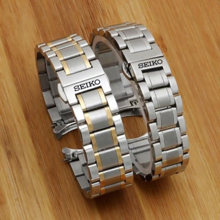 Seiko สายนาฬิกาข้อมือ SEIKO สเตนเลส สีพื้น SEIKO No. สายนาฬิกาข้อมือเหล็ก ขนาด 20 มม. 21 มม. 22 มม. สําหรับผู้ชาย มี 5 เส้น