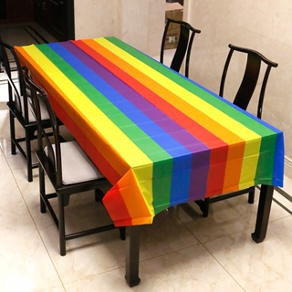 ผ้าคลุมโต๊ะสี่เหลี่ยมผืนผ้า สีรุ้ง กันน้ํา ใช้ซ้ําได้ สําหรับตกแต่งโต๊ะ