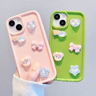 เคสโทรศัพท์มือถือ แบบนิ่ม ป้องกันกล้อง กันกระแทก ลายดอกทิวลิป และหมี สีเขียวอ่อน สีชมพูอ่อน สําหรับ iPhone 14 13 12 11 Pro Max XR IX