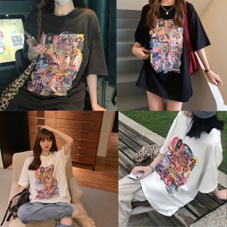 👚Anna👚เสื้อยืดแฟชั่นไซส์ใหญ่ เสื้อยืดโอเวอร์ไซส์แขนสั้น วินเทจ สตรีท พิมพ์ลาย 2425