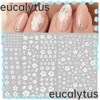 Eutus สติกเกอร์ฟอยล์ ลายดอกซากุระ 3D มีกาวในตัว สีขาว สีทอง สําหรับตกแต่งเล็บ DIY