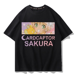 เสื้อยืดผ้าฝ้ายพิมพ์ลาย Anime ซากุระแฟชั่นผู้หญิงเหมาะสำหรับสาว ๆ ที่ต้องการสไตล์ใหม่ล่าสุด