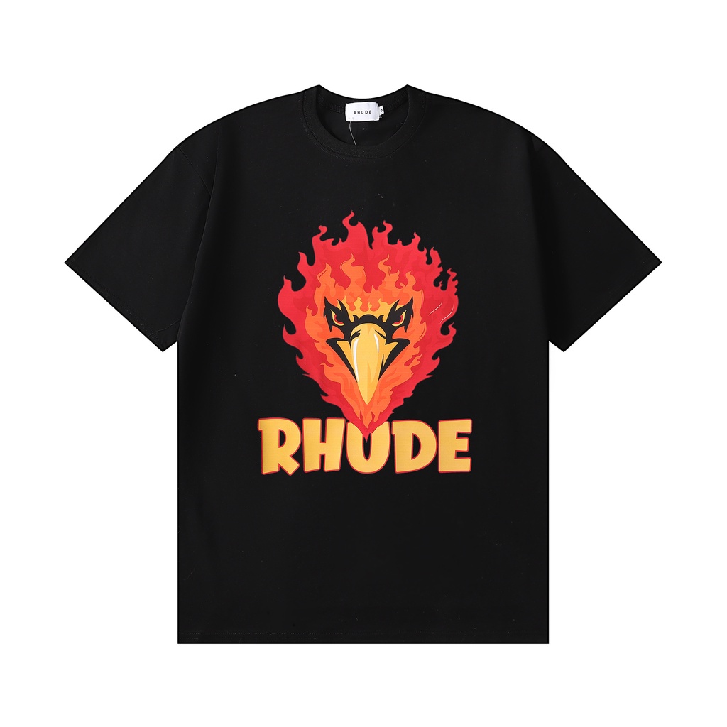 r-rhude-2023ss-eagle-flame-คู่รักวัยรุ่นแบบหลวมๆ-เสื้อยืดแขนสั้น