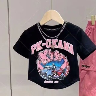 พร้อมส่ง เสื้อยืดลําลอง แขนสั้น คอกลม พิมพ์ลายตัวอักษร แนวสตรีท ระบายอากาศ สไตล์เกาหลี สําหรับเด็กผู้หญิง