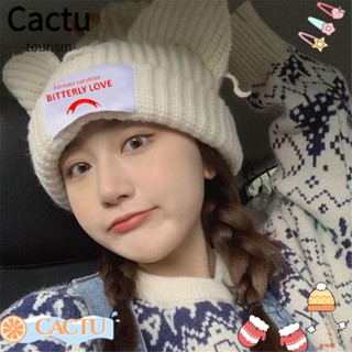 Cactu หมวกถัก ปิดหูแมว ให้ความอบอุ่น แฟชั่นฤดูใบไม้ร่วง ฤดูหนาว