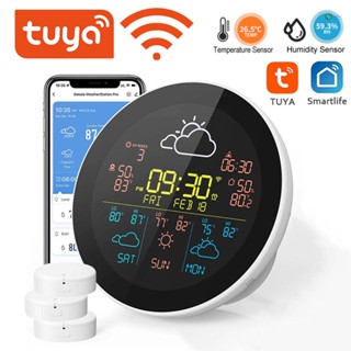 [พร้อมส่ง]Tuya เครื่องวัดอุณหภูมิความชื้นไร้สาย WiFi 3 วัน หน้าจอ LCD ควบคุมผ่านแอพ พร้อมนาฬิกาปลุก