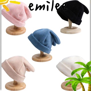 Emilee ใหม่ หมวกบีนนี่ ผ้าวูลถัก ผ้าฝ้าย หูกระต่าย หลากสีสัน แฟชั่นฤดูใบไม้ร่วง ฤดูหนาว สําหรับผู้หญิง