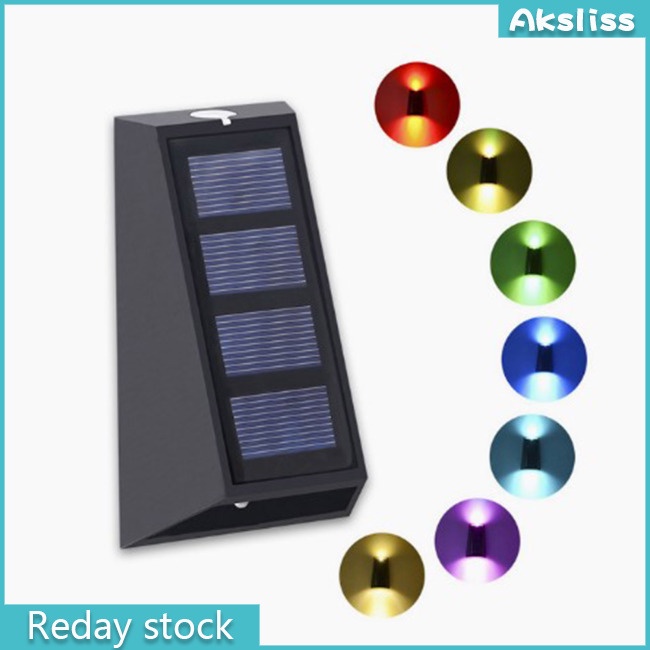 aks-โคมไฟติดผนัง-led-พลังงานแสงอาทิตย์-กันน้ํา-ip65-เปลี่ยนสีได้-7-สี-สําหรับติดบันได-รั้ว-กลางแจ้ง-2-ชิ้น