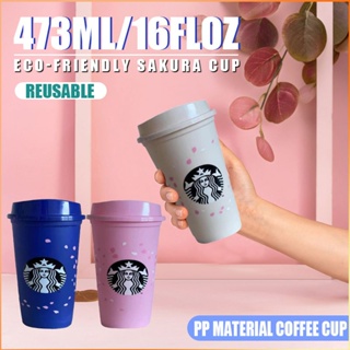 473ml/16oz Starbucks Summer Cherry Limit ถ้วยกาแฟร้อน/เย็นแบบใช้ซ้ำได้แก้วน้ำเป็นมิตรกับสิ่งแวดล้อมพร้อมฝาปิด -FE