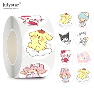 JULYSTAR 500 ชิ้น/ม้วน Sanrio/อบเชยสุนัข/เฮลโลคิตตี้/คุโรมิของขวัญสติกเกอร์ปิดผนึกน่ารักม้วนการ์ตูนออกแบบไดอารี่สมุดสติ๊กเกอร์เทศกาลวันเกิดของขวัญตกแต่งงานปาร์ตี้ฉลาก