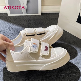 Atikota รองเท้าผ้าใบลําลอง ข้อสั้น กันลื่น สวมใส่สบาย สีขาว สําหรับสตรี นักเรียน