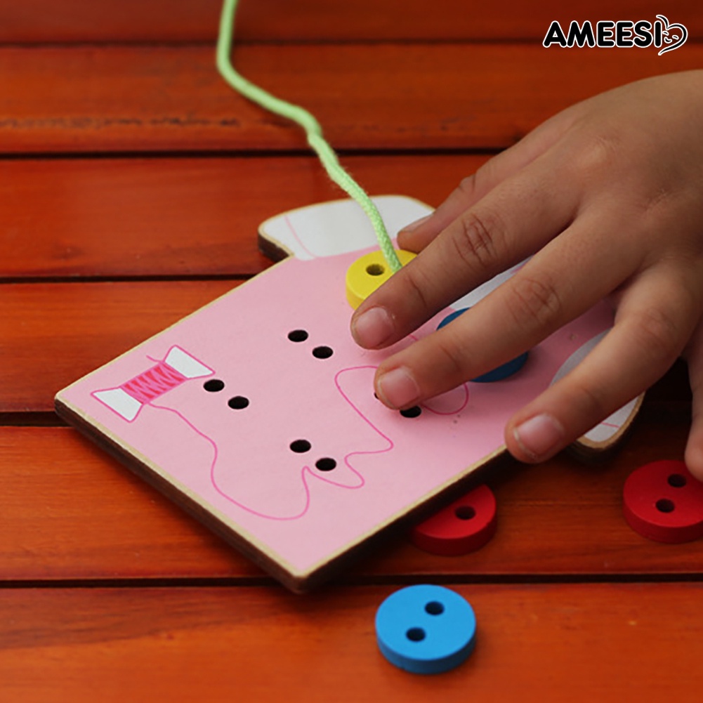 ameesi-เด็กผู้ชาย-เด็กผู้หญิง-แมนนวล-ด้ายเย็บผ้า-ปุ่มเกมกระดาน-ของเล่นเด็กอนุบาล