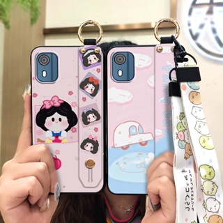 Cartoon Lanyard Phone Case For Nokia C02/TA-1522 Soft case Dirt-resistant Wristband protective Oil Painting Cute Waterproof