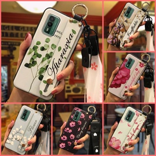 Shockproof Flower Phone Case For Nokia XR21 Kickstand protective Silicone Durable Wristband Phone Holder Wrist Strap Back Cover