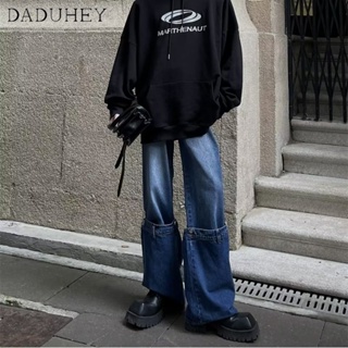 DaDuHey🔥 Hong Kong Style Trendy Mens Summer New 2023 Personality Jeans Hip Hop Ins Trendy High Street Fashionable Handsome Casual Pants