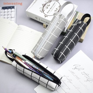 [Interesting] Kawaii กระเป๋าดินสอ ผ้าแคนวาส ความจุสูง ลายตาราง สไตล์เกาหลี สําหรับใส่เครื่องเขียน นักเรียน ของขวัญ โรงเรียน
