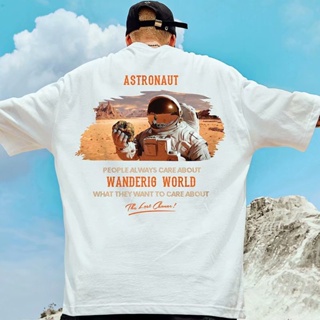 S-8XL National tide hip-hop tide brand astronaut printed short-sleeved t-shirt for men and women couples trendy loo_01