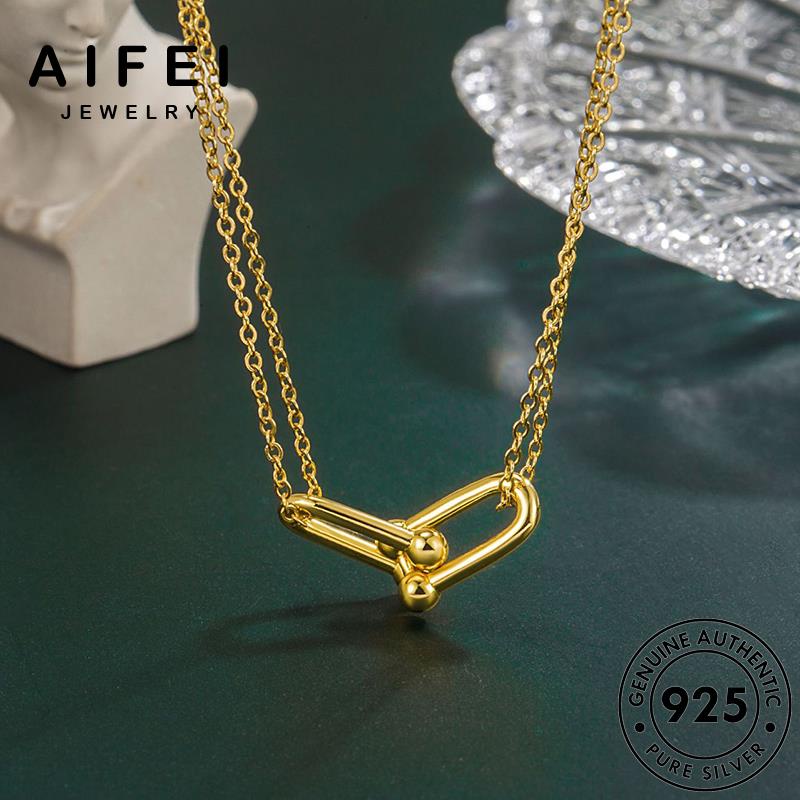 aifei-jewelry-รูปทรงเรขาคณิตสองชั้นหรูหราบางเบา-ต้นฉบับ-เครื่องประดับ-เครื่องประดับ-สร้อยคอ-ทอง-925-ผู้หญิง-จี้-silver-เกาหลี-เงิน-แฟชั่น-แท้-n46