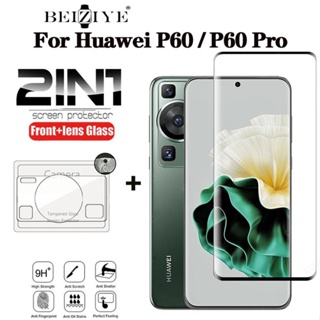 2-in-1 ฟิล์มกระจกนิรภัยกันรอยหน้าจอ HD แบบเต็มจอ สําหรับ Huawei P60 P60 Pro Huawei P60 P60