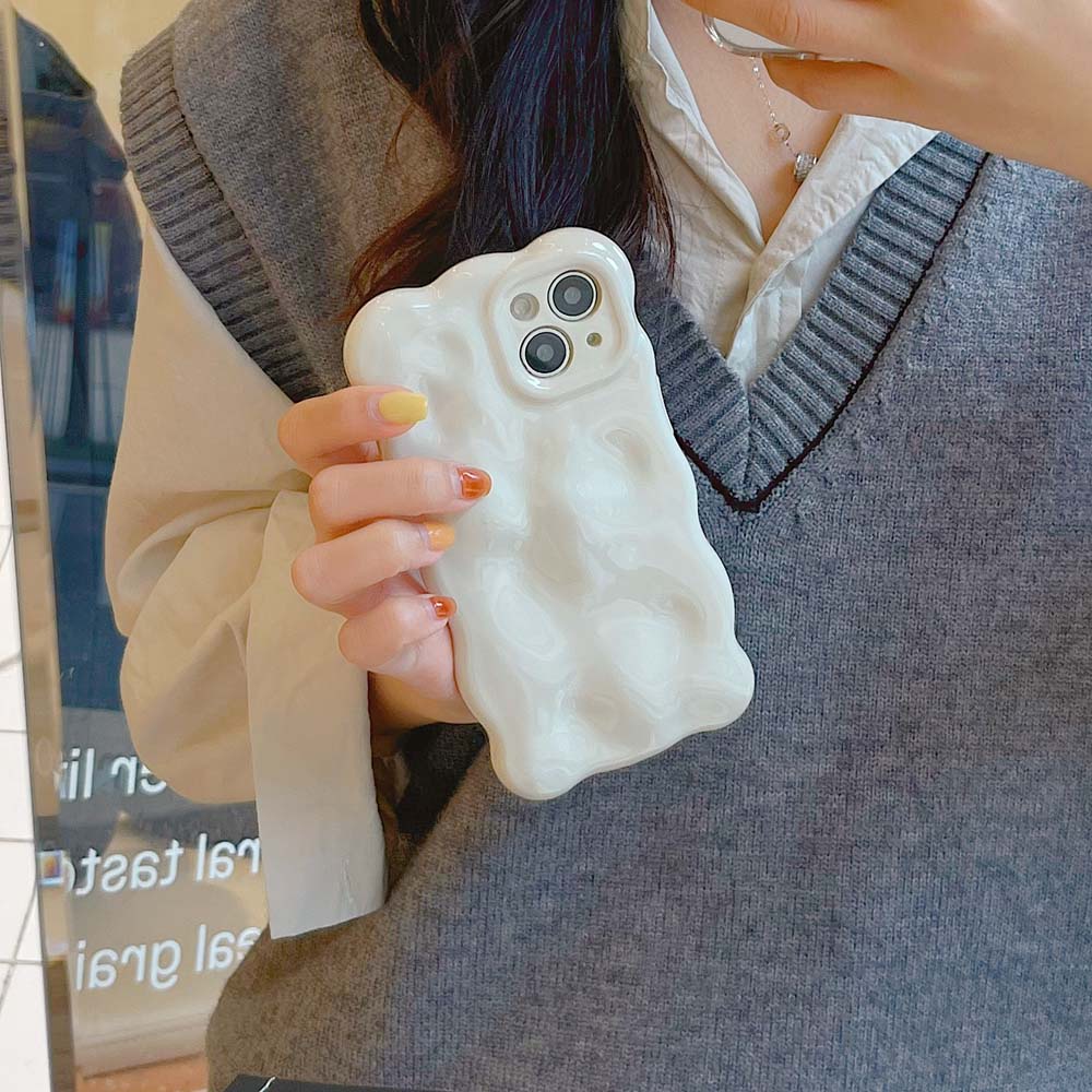 เคสโทรศัพท์มือถือแบบนิ่ม-กันกระแทก-ลายคลื่นน่ารัก-3d-สีครีม-เรียบง่าย-หรูหรา-สําหรับ-iphone-14promax-12promax-13promax-14-14pro-11