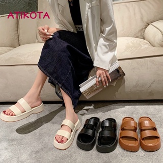 Atikota รองเท้าแตะลําลอง พื้นหนา แบบนิ่ม สวมใส่สบาย เหมาะกับเดินชายหาดกลางแจ้ง แฟชั่นฤดูร้อน สําหรับสตรี