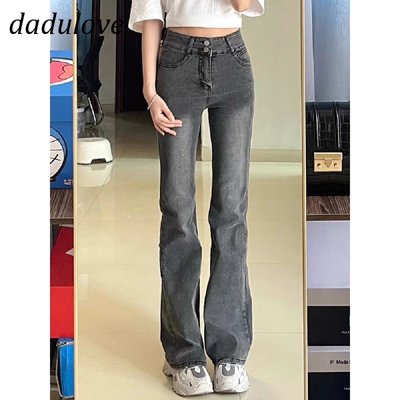 dadulove-new-korean-version-of-ins-retro-washed-jeans-elastic-high-waist-micro-flared-pants-large-size-trousers