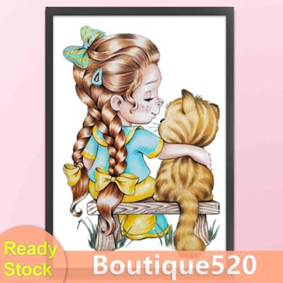 [boutique520.th] ชุดปักครอสสติตช์ ผ้าฝ้าย 11CT พิมพ์ลายแมว สําหรับเด็กผู้หญิง