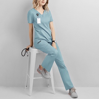 ชุดสูทผู้หญิง Workwear Beauty Salon เสื้อผ้าทำงานพยาบาลเสื้อขัดพยาบาล Slim หญิงพยาบาล Medical Scrub