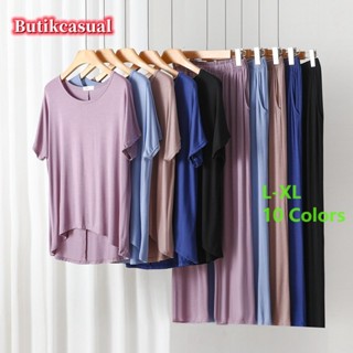ชุดนอน เสื้อยืดคอกลม ผ้าฝ้าย ทรงหลวม ใส่สบาย เหมาะกับฤดูร้อน สําหรับผู้หญิง 2023 2 ชิ้น