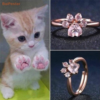 [BaiPester] แหวน รูปกรงเล็บแมว ประดับเพทายคริสตัล สีโรสโกลด์ ปรับได้ ของขวัญ สําหรับผู้หญิง