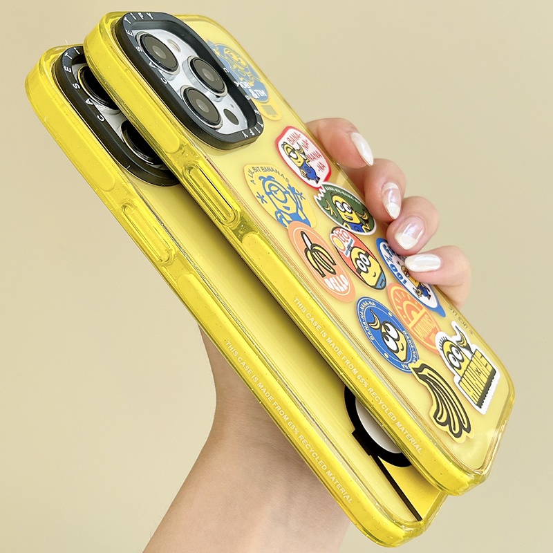 glitter-shiny-เคสโทรศัพท์มือถืออะคริลิคแข็ง-ใส-กันกระแทก-ลายฉลากกล้วยมินเนี่ยนน่ารัก-สําหรับ-iphone14-13-12-11-pro-max