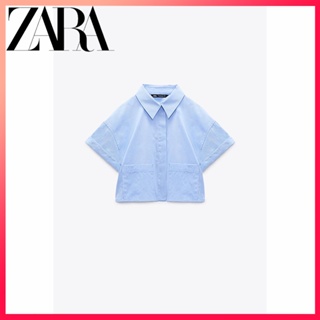 Zara ใหม่ TRF เสื้อครอปป๊อปลิน ผู้หญิง