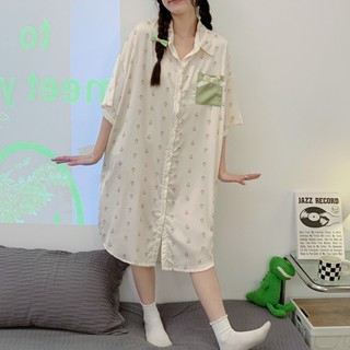 Summer new sexy sweet ladies nightdress Womens Summer Ice Silk Polka Dot Short Sleeve Pajamas Long Dress