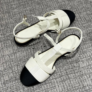 รองเท้า💥Hot sale！ ส้นสูง สายถัก หัวเข็มขัด Baotou ส้นเตี้ย รองเท้าแฟชั่นสตรี รองเท้าแตะผู้หญิง 35-40