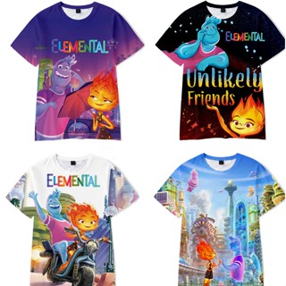 เสื้อยืดแขนสั้นลําลอง พิมพ์ลายภาพยนตร์ Elemental Elemental Lumen Wade Ripple 3 มิติ แฟชั่นสําหรับผู้ชาย และผู้หญิง