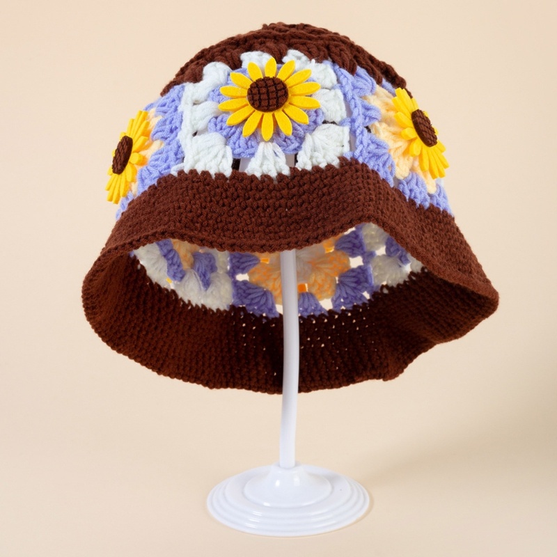หมวกบักเก็ต-ผ้าถักโครเชต์-ลายดอกไม้-ระบายอากาศ-พับได้-สําหรับผู้ใหญ่
