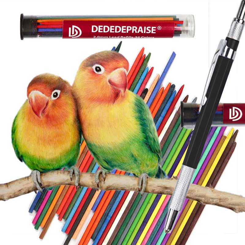 dededepraise-ดินสอกด-2-0-มม-และไส้ดินสอสี-36-สี-แบบเปลี่ยน-สําหรับวาดภาพ