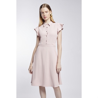 ESPADA เดรสแขนกุดคอปกเชิ้ต ผู้หญิง สีชมพู | Sleeveless Collared Dress with Ruffle Details | 1039