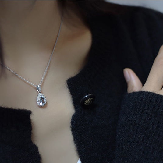 สร้อยคอเงิน-เกรด-s925-จี้รูปหยดน้ํา-ประดับเพชร-อัญมณี-ดาว-หรูหรา-สําหรับผู้หญิง